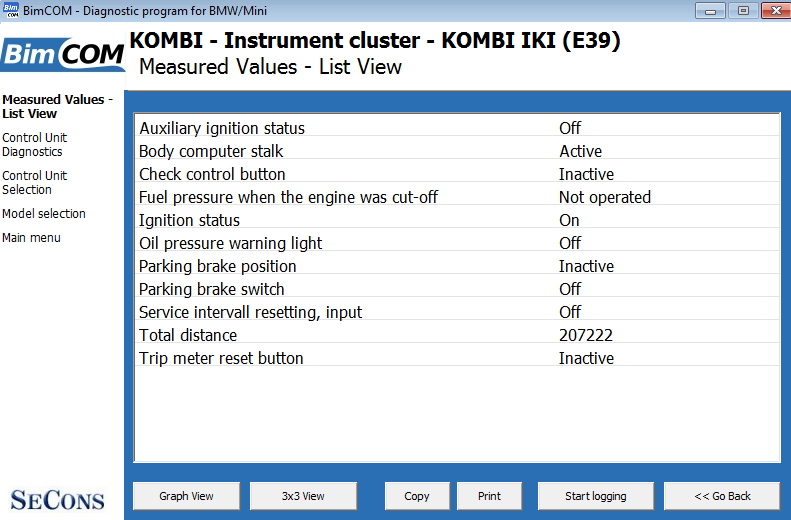 bimcom10: OBD-II diagnostic program screenshot