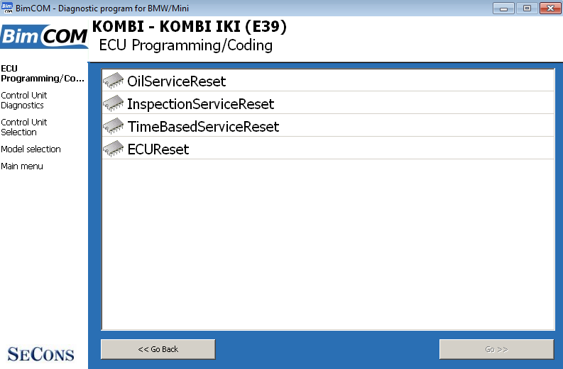 bimcom13: OBD-II diagnostic program screenshot