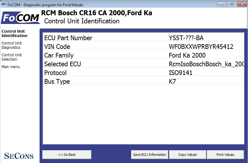 focom04: OBD-II diagnostic program screenshot
