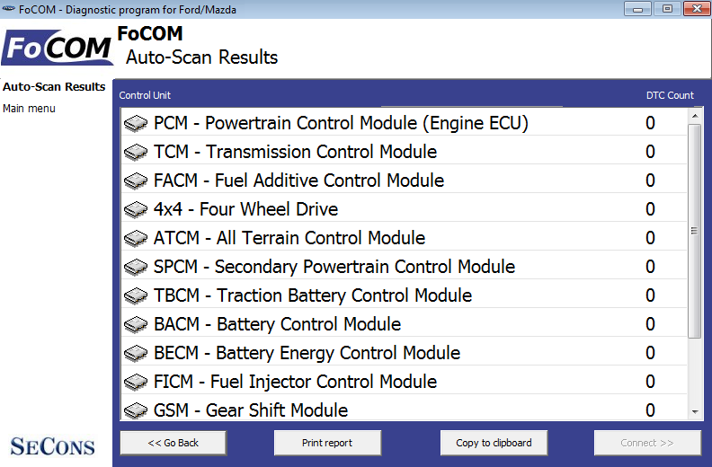 focom10: OBD-II diagnostic program screenshot