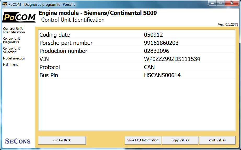 pocom05: OBD-II diagnostic program screenshot