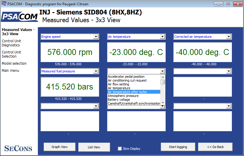 psacom09: OBD-II diagnostic program screenshot