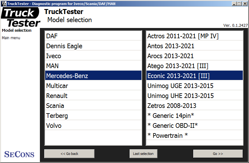 trucktester02: OBD-II diagnostic program screenshot