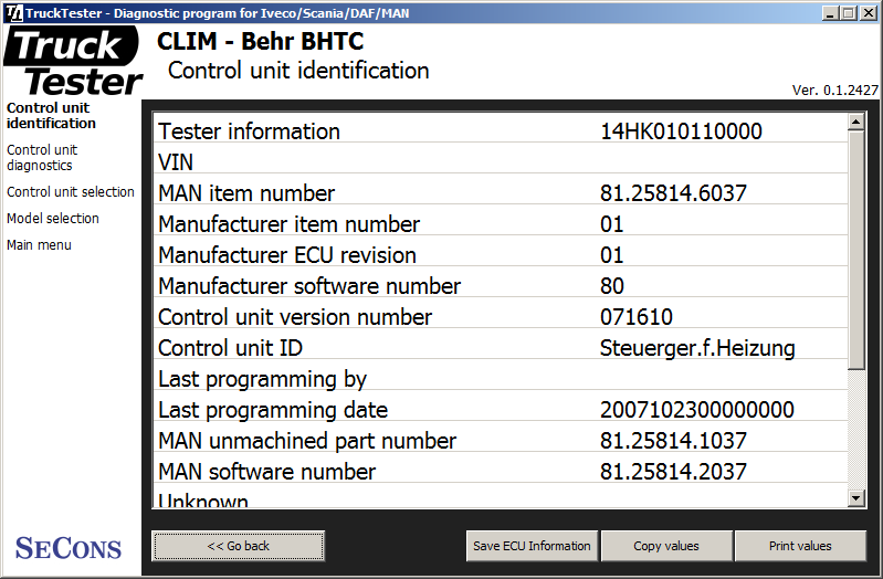trucktester05: OBD-II diagnostic program screenshot